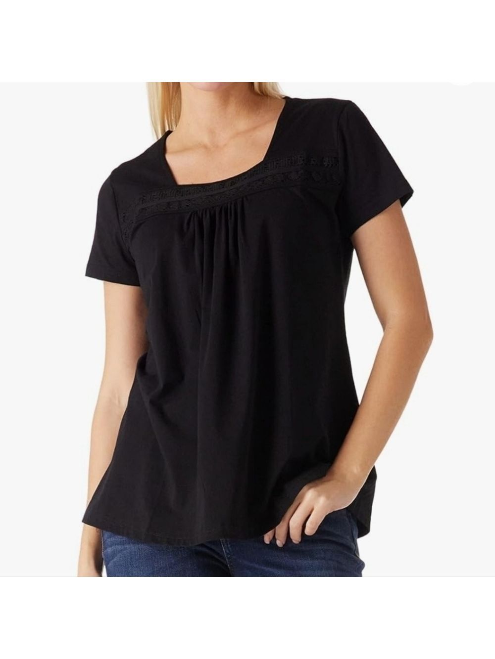 BNWT Women's square neck short sleeved Tee, loose and lace pleated tunic!